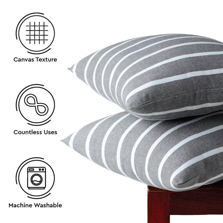 Cotton Roma Grey Stripes Cushion Cover (Pack of 2)