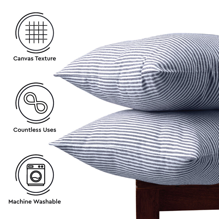 Cotton Ticking Navy Blue Cushion Cover (Pack of 2)