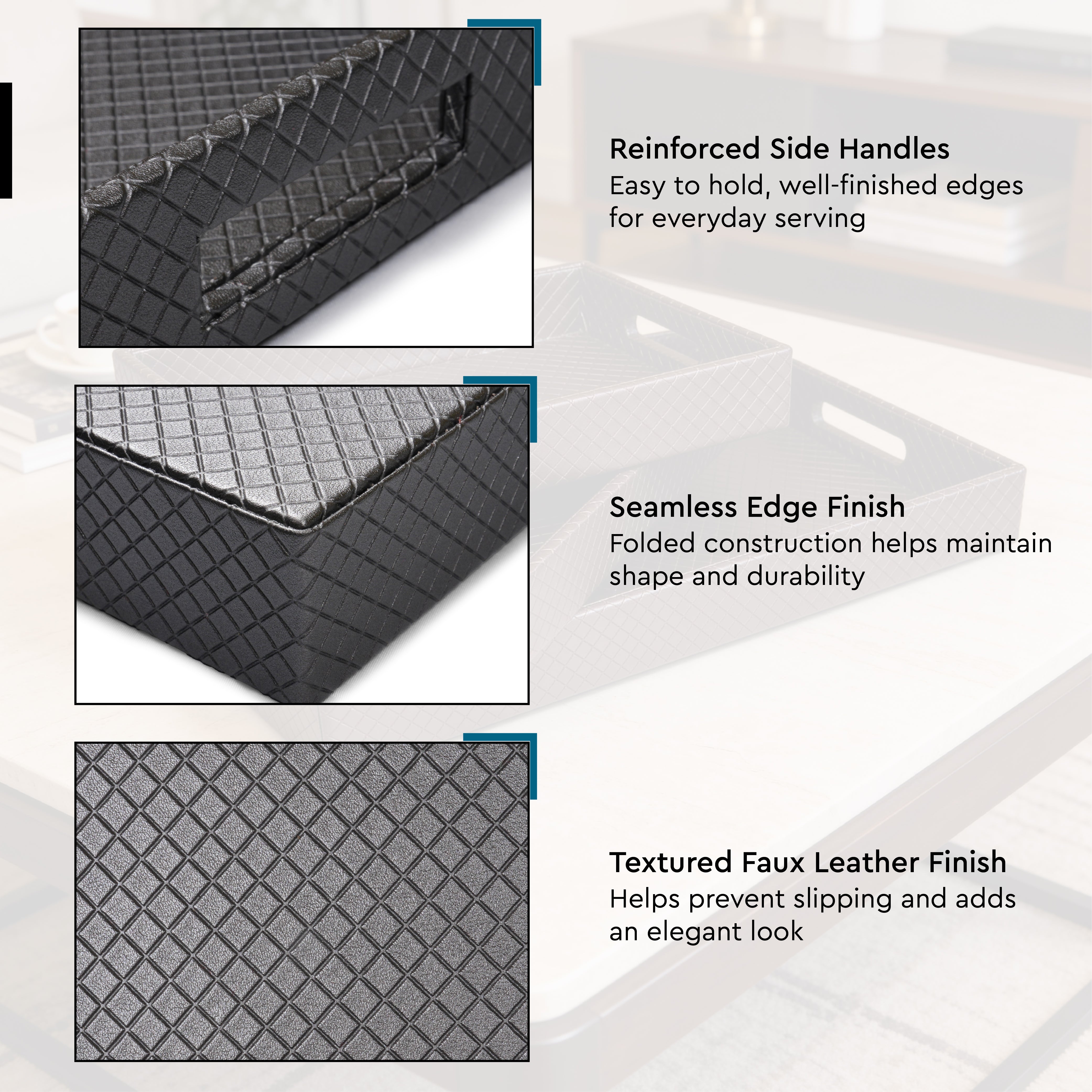 PU-Leather Grey Leather Serving Tray