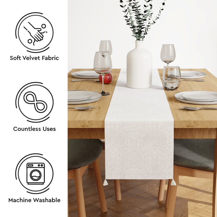 Embossed Velvet White Table Runner