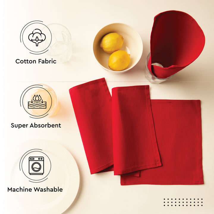 Cotton Deep Red Table Napkins (Pack of 12)