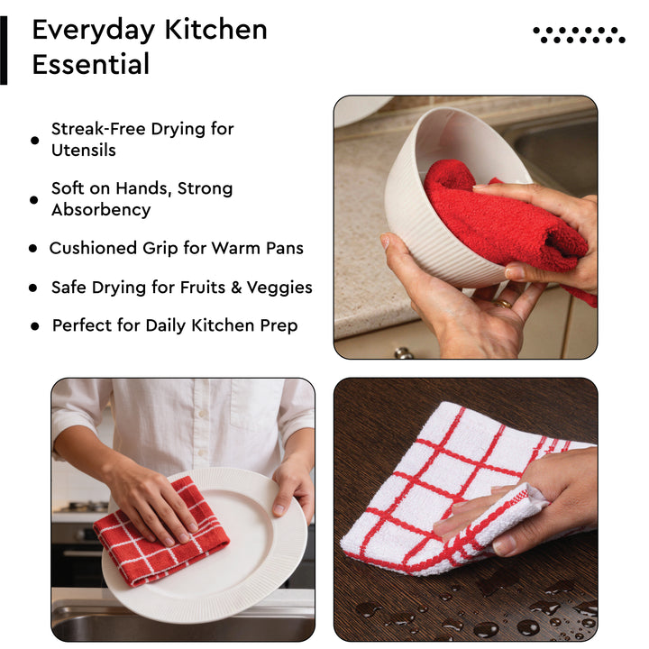Cotton Terry Red Dish Towel (Pack of 6)