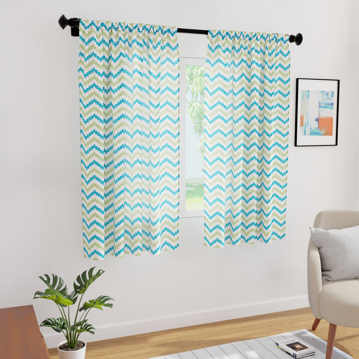 Polyester Chevron Green Curtain (Pack of 2)