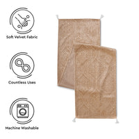 Embossed Velvet Beige Table Runner