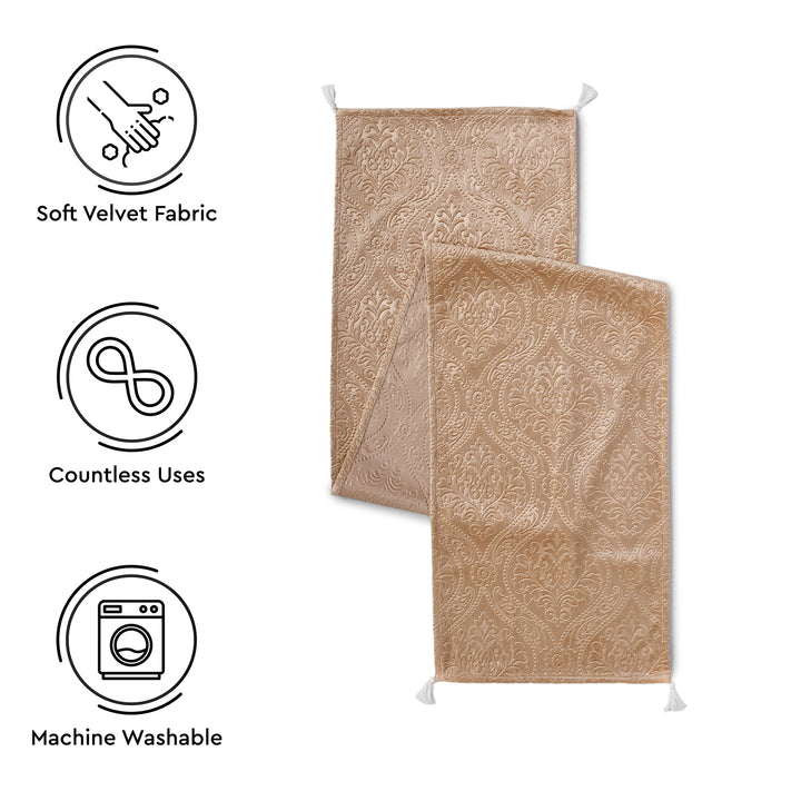 Embossed Velvet Beige Table Runner