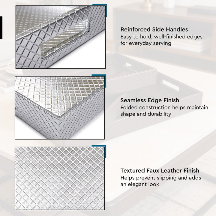 Leather Silver Leather Serving Tray