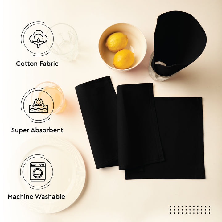 Cotton Jet Black Table Napkins (Pack of 12)