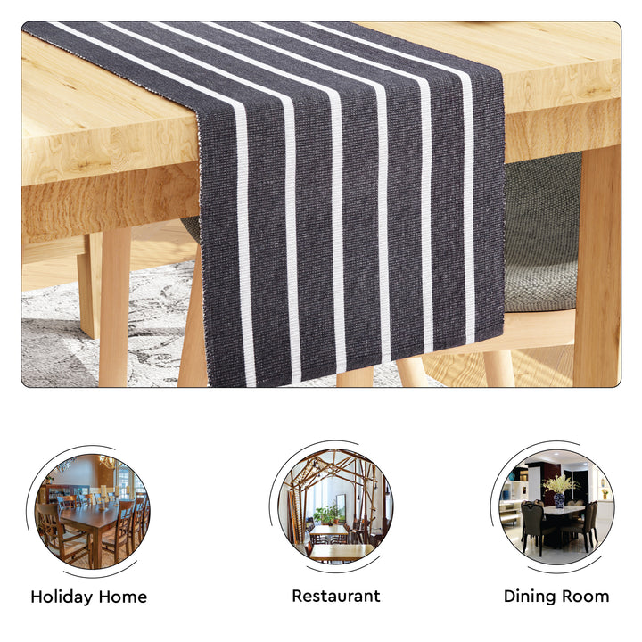 Cotton Roma Grey Stripes Table Runner (Pack of 1)