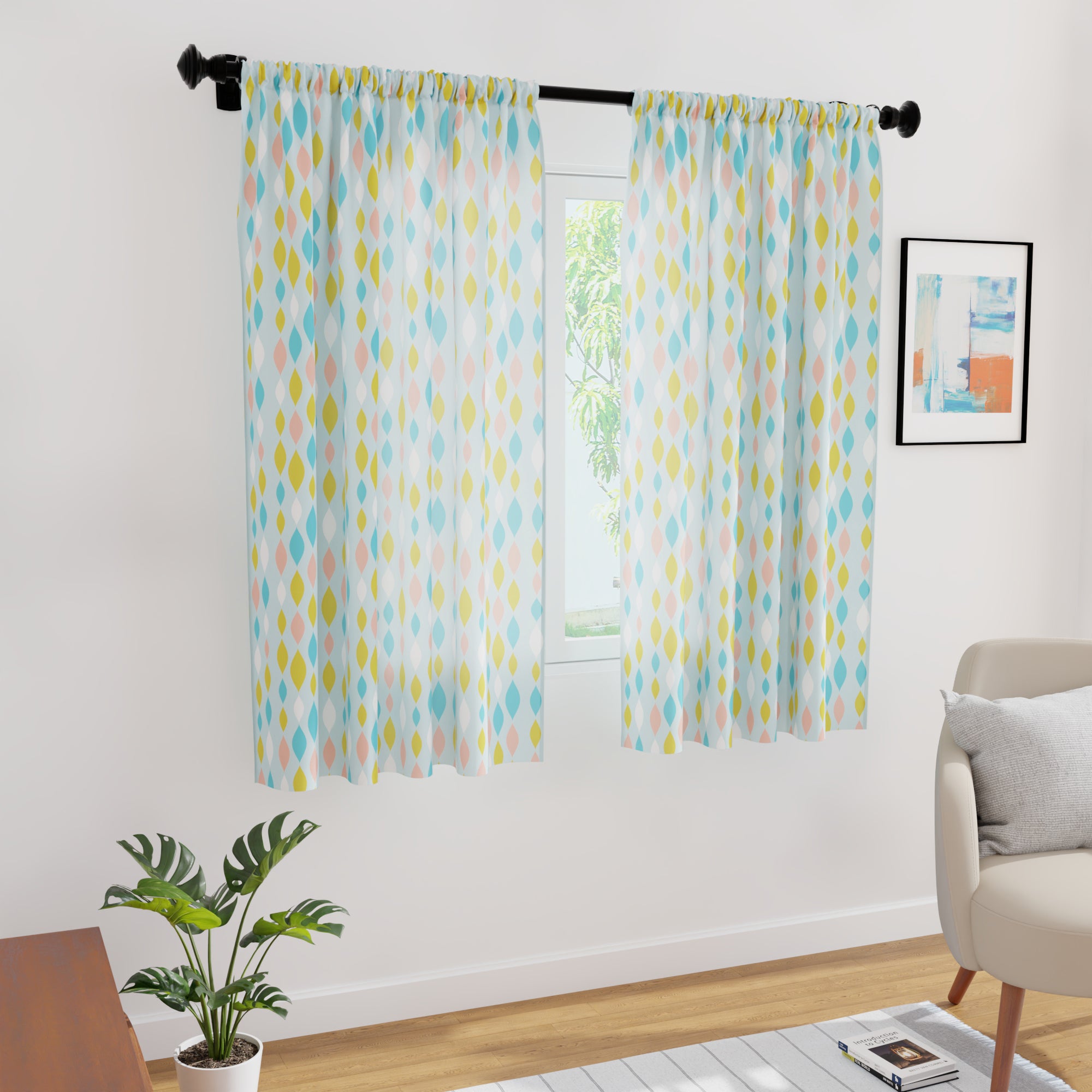 Polyester Teardrops Turq Curtain (Pack of 2)