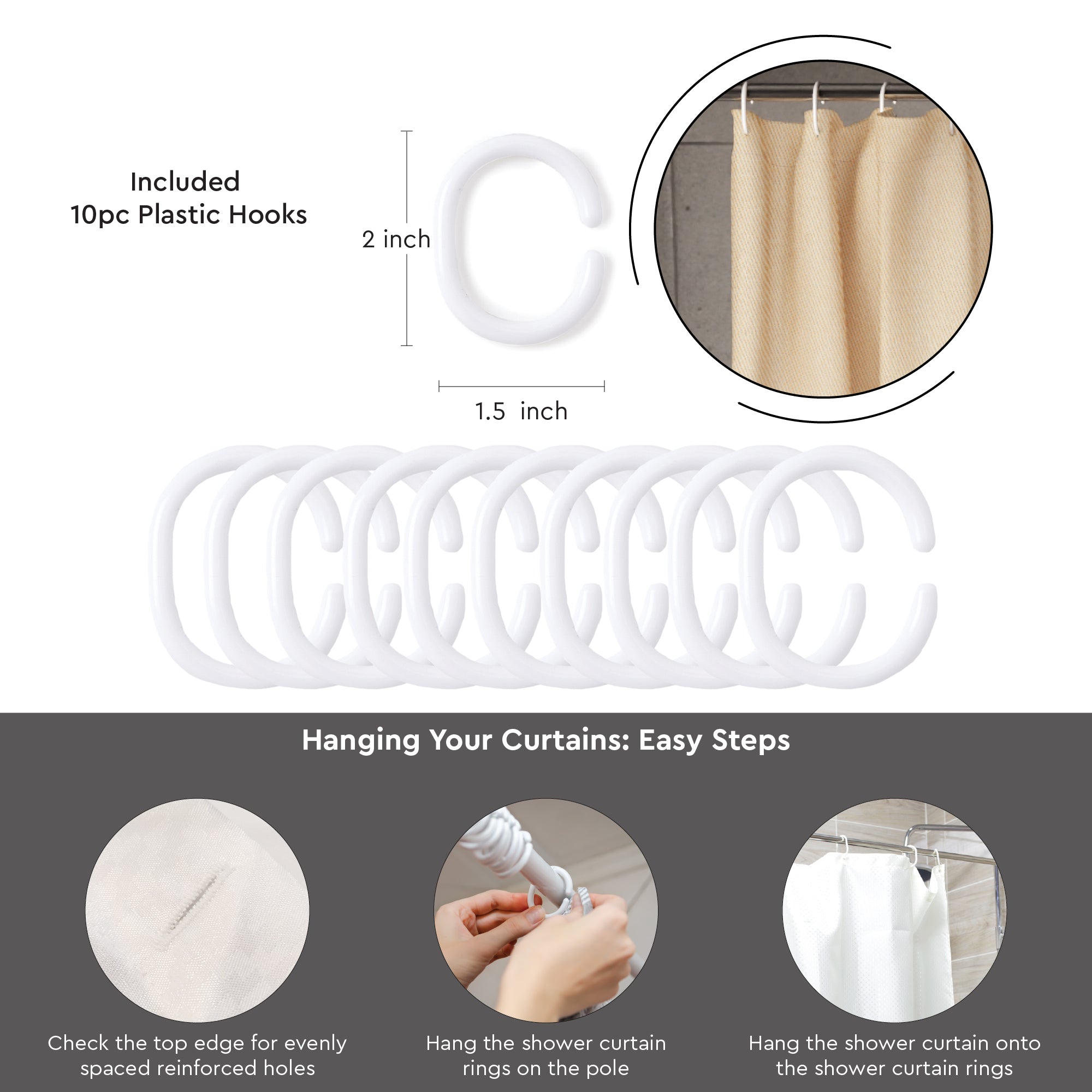 Polyester Beige Shower Curtain + Bathmat (Pack of 3)