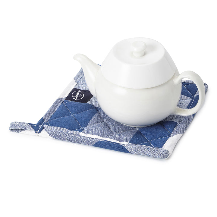 Cotton Buffalo Blue Checks Pot Holders (Pack of 2)