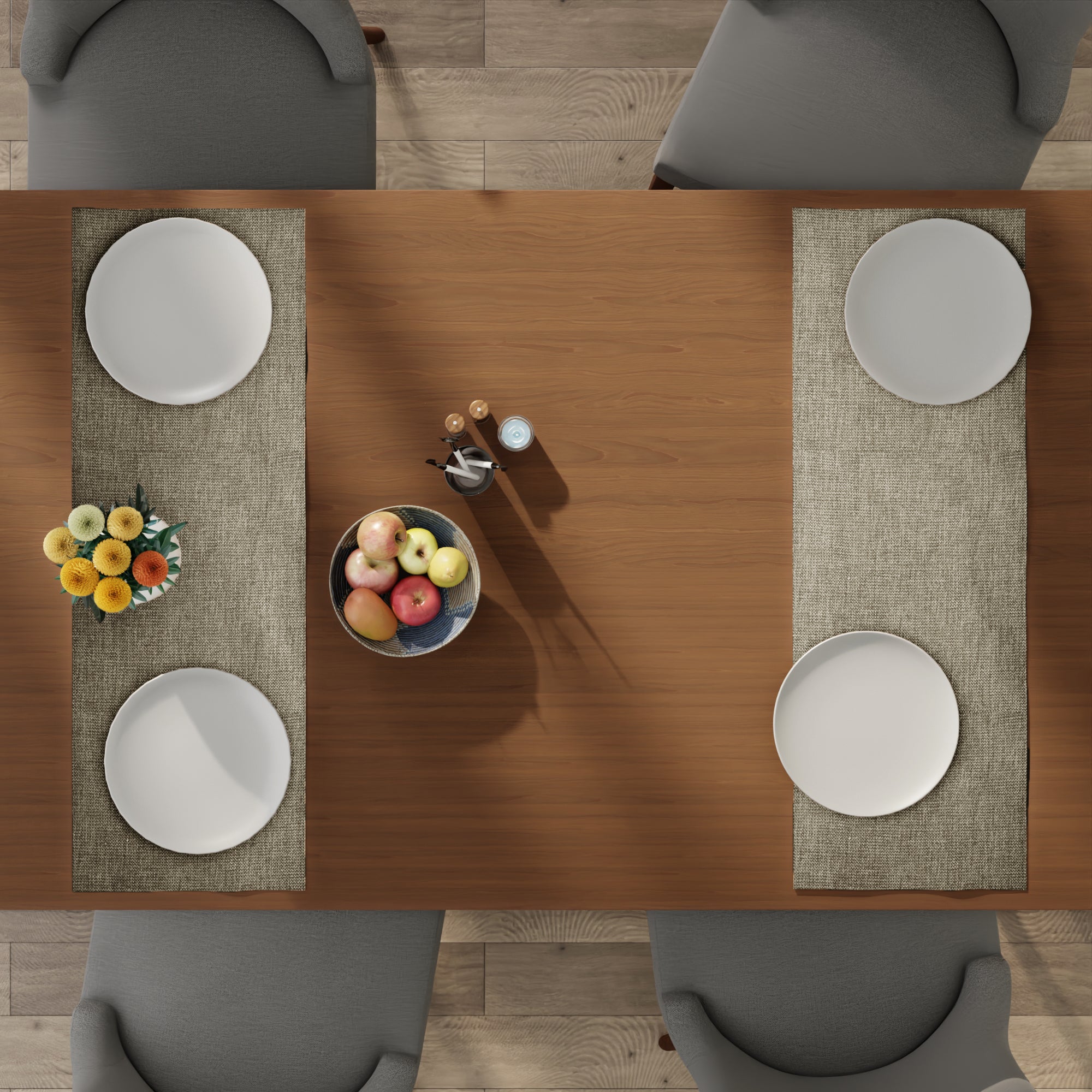Chenille Stone Grey Table Runner
