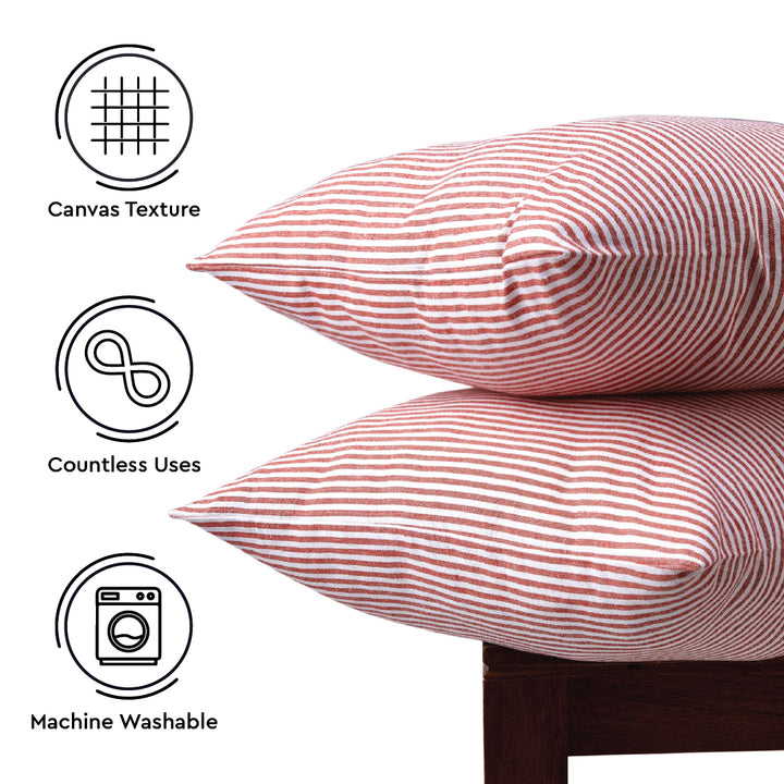 Cotton Ticking Red Cushion Cover (Pack of 2)