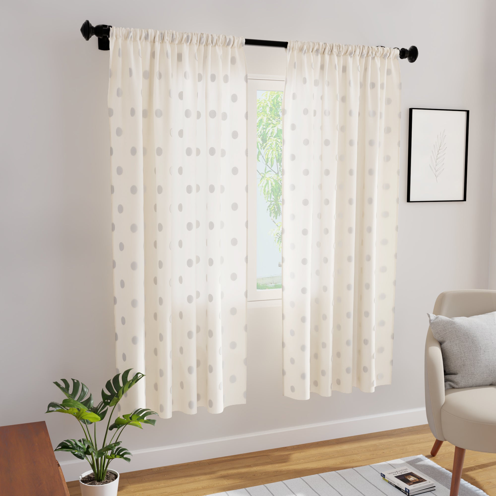 Polyester Dollar Cream Curtain (Pack of 2)