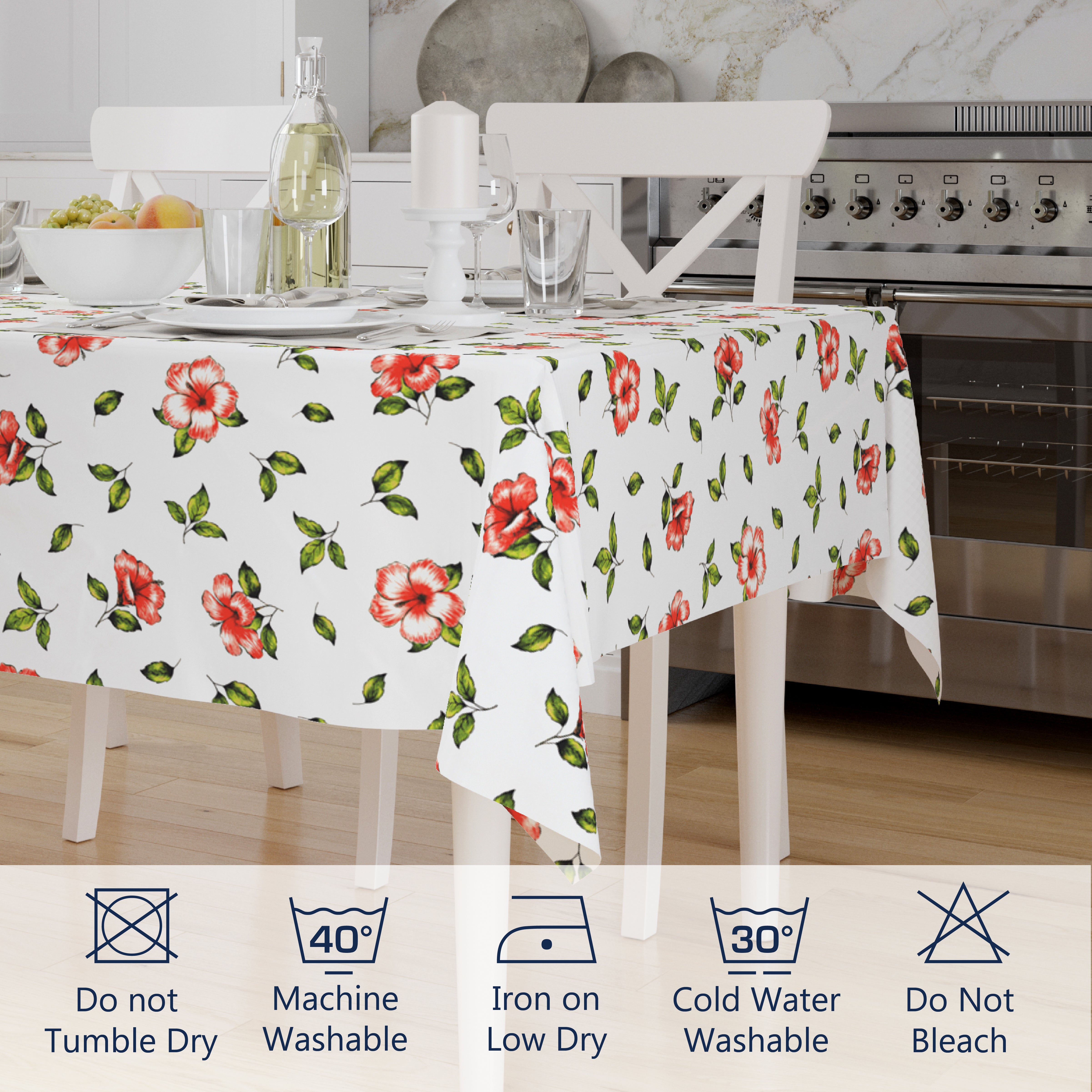 Polyester Hibiscus Table Cloth (Pack of 1)