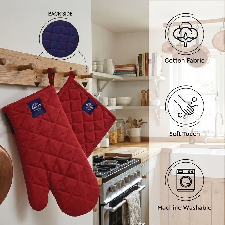 Cotton Red Oven Glove & Pot Holder
