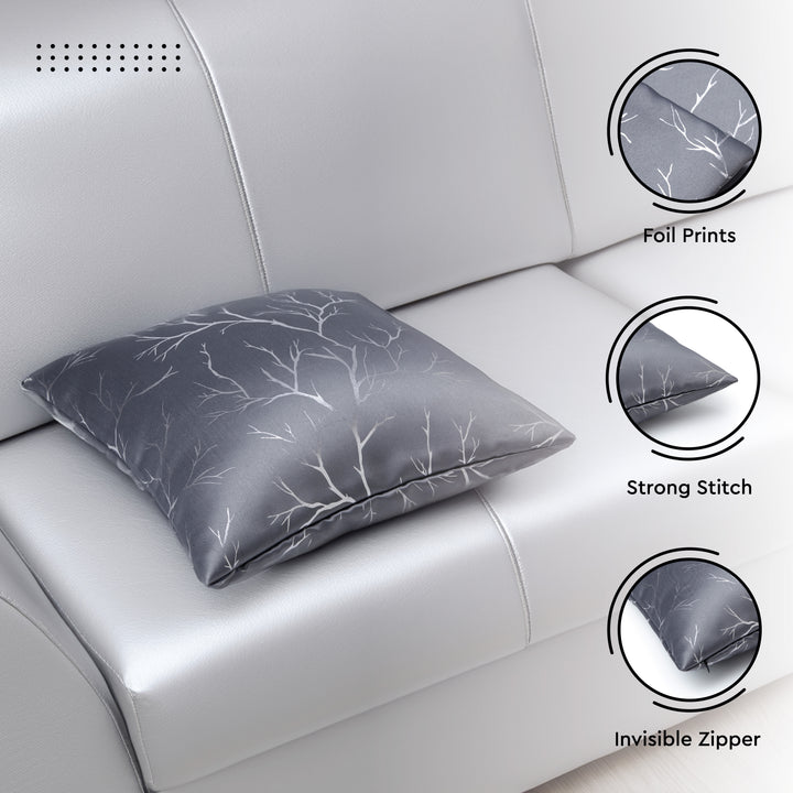 Polyester Blackout Twigs Grey Cushion Cover (Pack of 2)