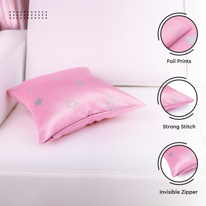 Blackout Polyester Star Pink Cushion Cover (Pack of 2)