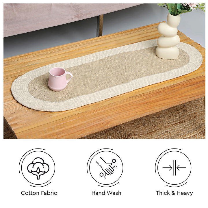 Cotton Beige & Off White Table Runner (Pack of 1)