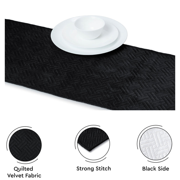Quilted Velvet Black Table Runner