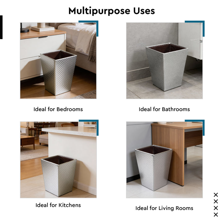 PU-Leather Silver Leather Dustbin