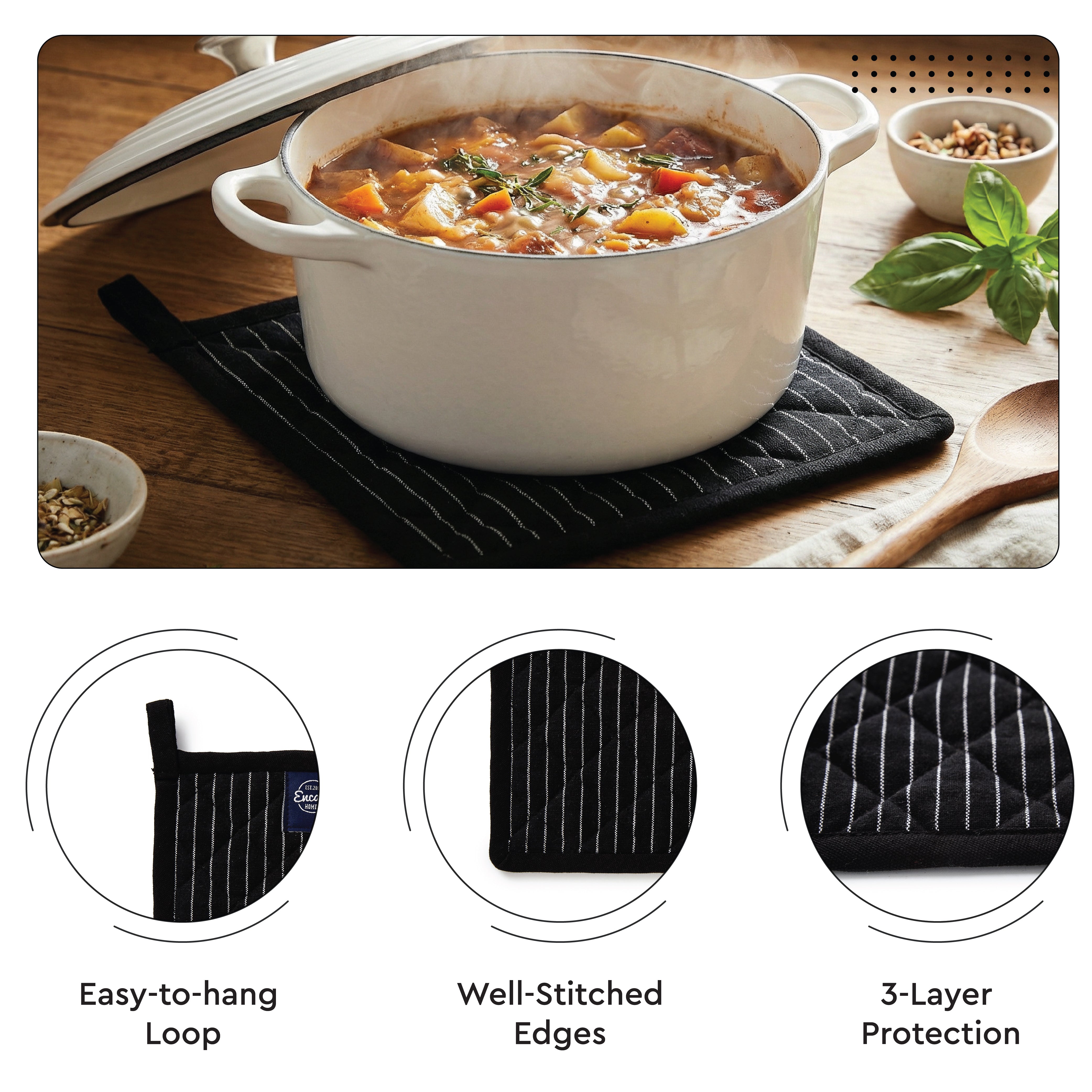 Cotton Butcher Stripes Black Oven Glove & Pot Holder