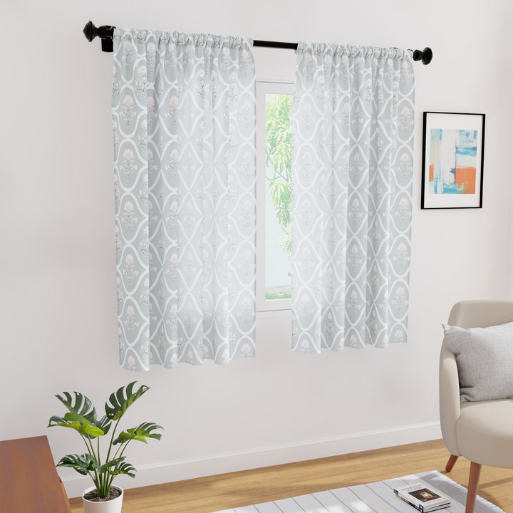 Polyester Light Grey Curtain (Pack of 2)