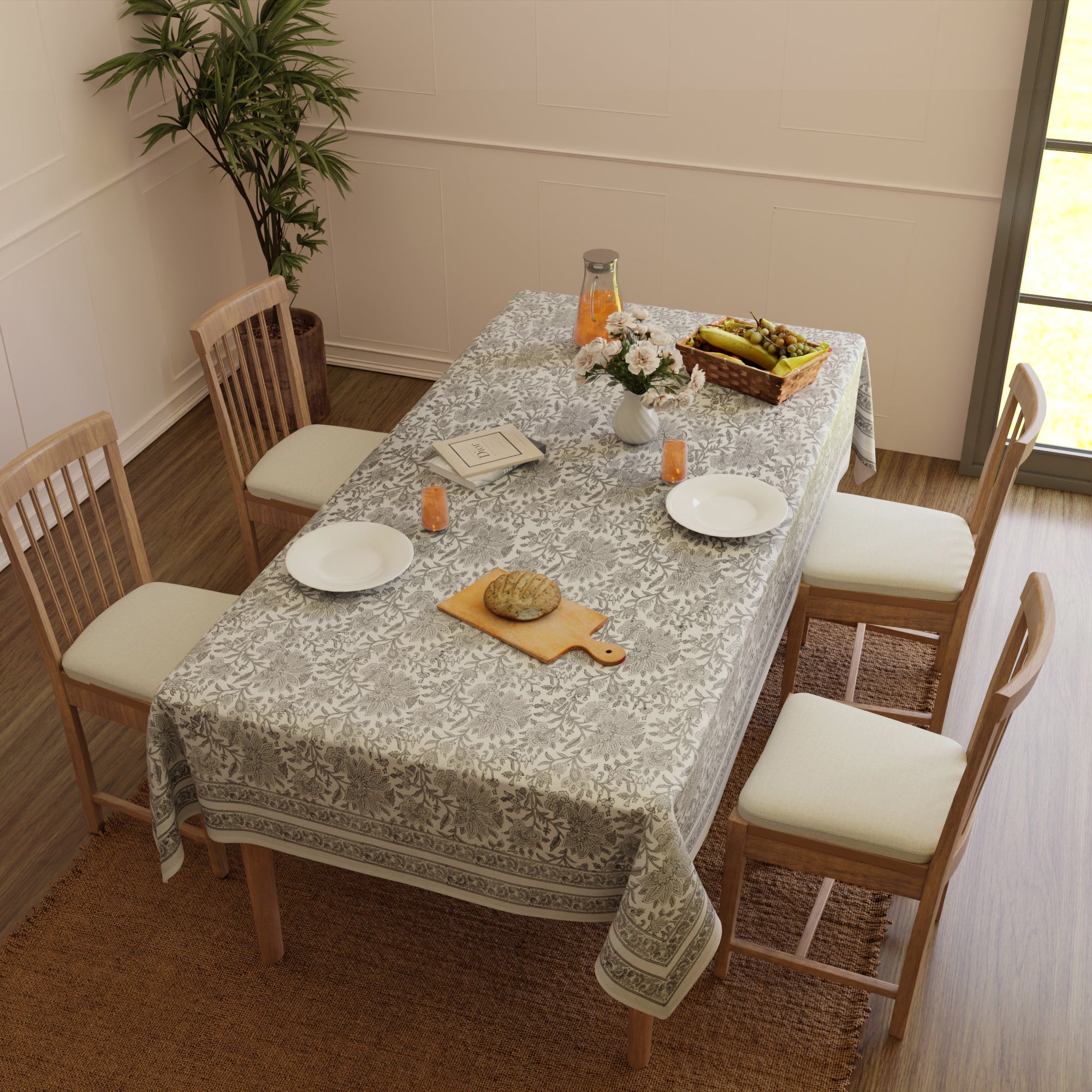 Jaipuri Hand block Print Cotton Ash Tablecloth
