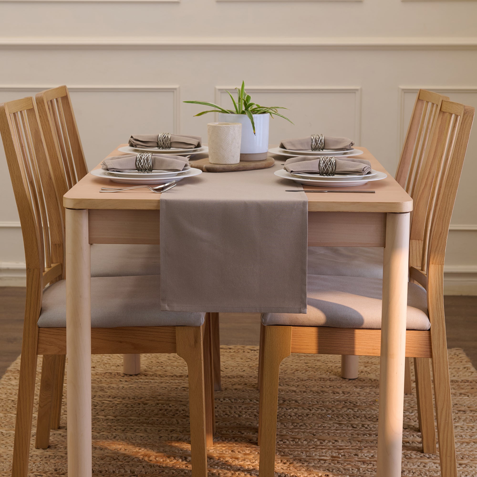 Cotton Beige Table Runner (Pack of 1)