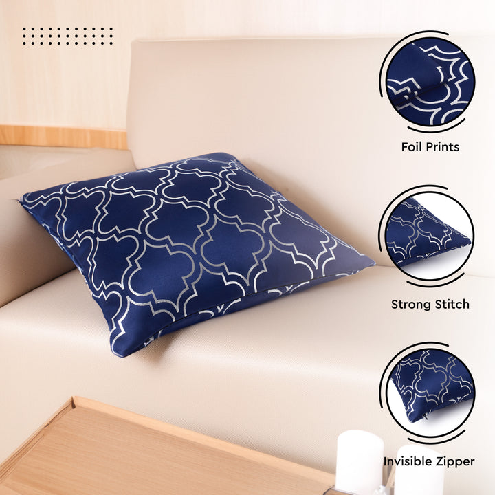 Blackout Polyester Trellis Navy Cushion Cover (Pack of 2)
