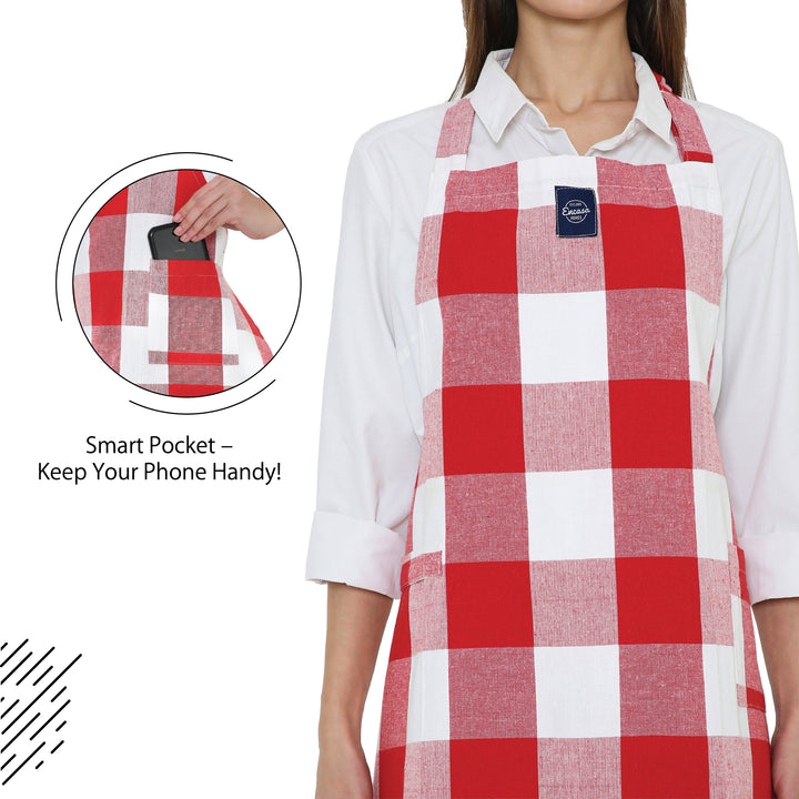Cotton Buffalo Red Checks Apron (Pack of 1)