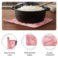 Cotton Floral Red Oven Glove & Pot Holder