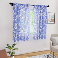 Polyester Reverse Leaf Blue Curtain (Pack of 2)