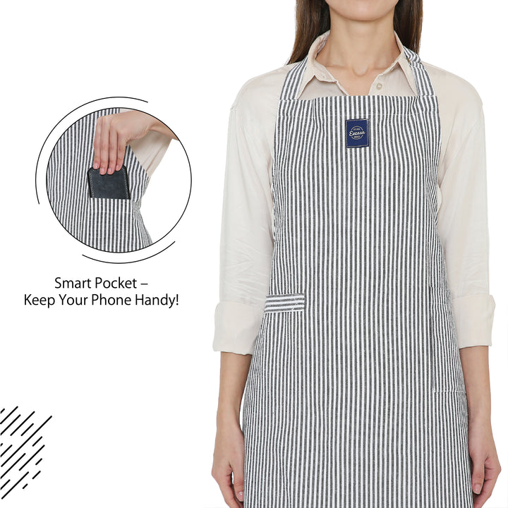 Cotton Ticking Navy Blue Apron (Pack of 1)