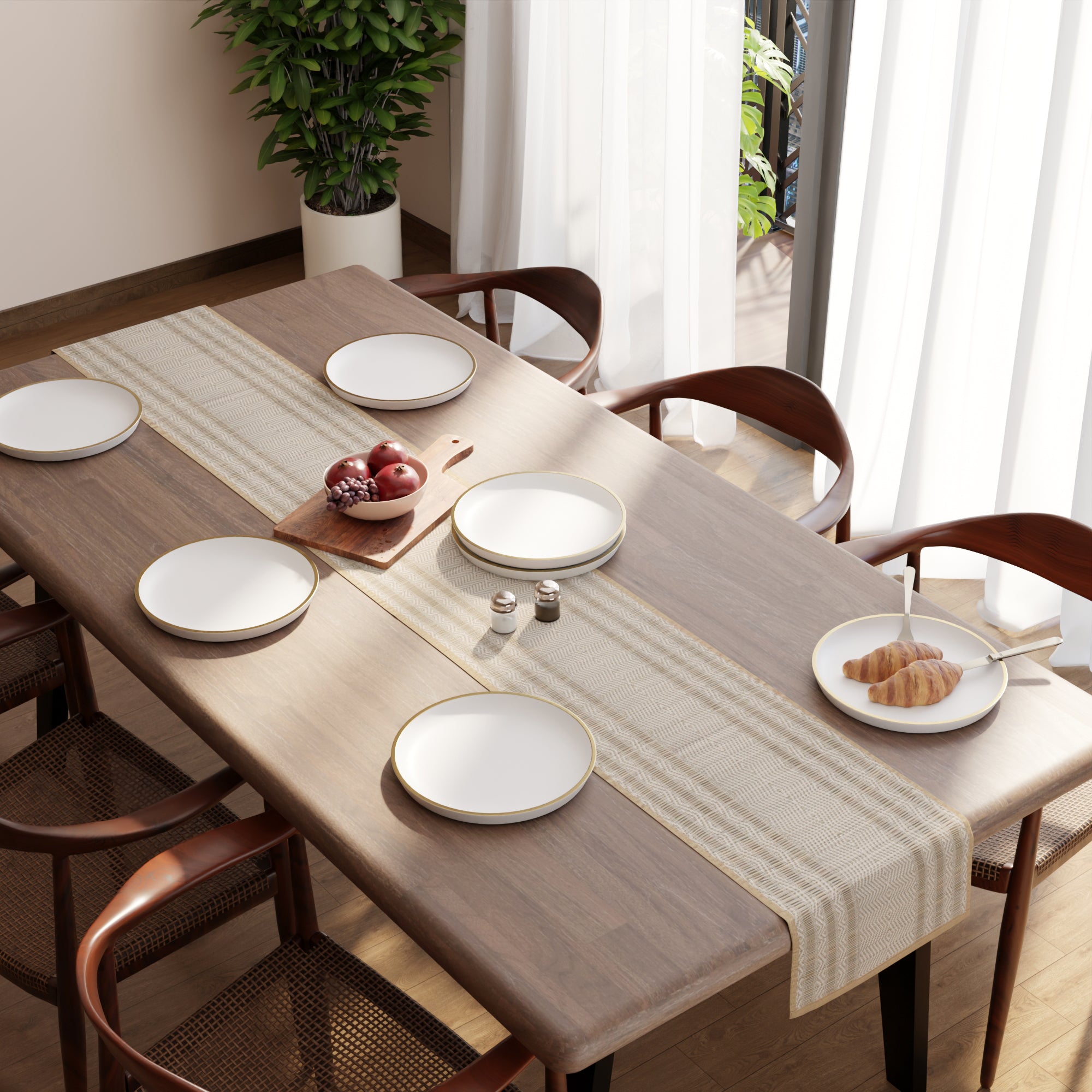 Madur Kathi Beige Table Runner (Pack of 1)