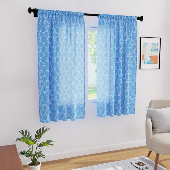 Polyester Trellis Blue Curtain (Pack of 2)