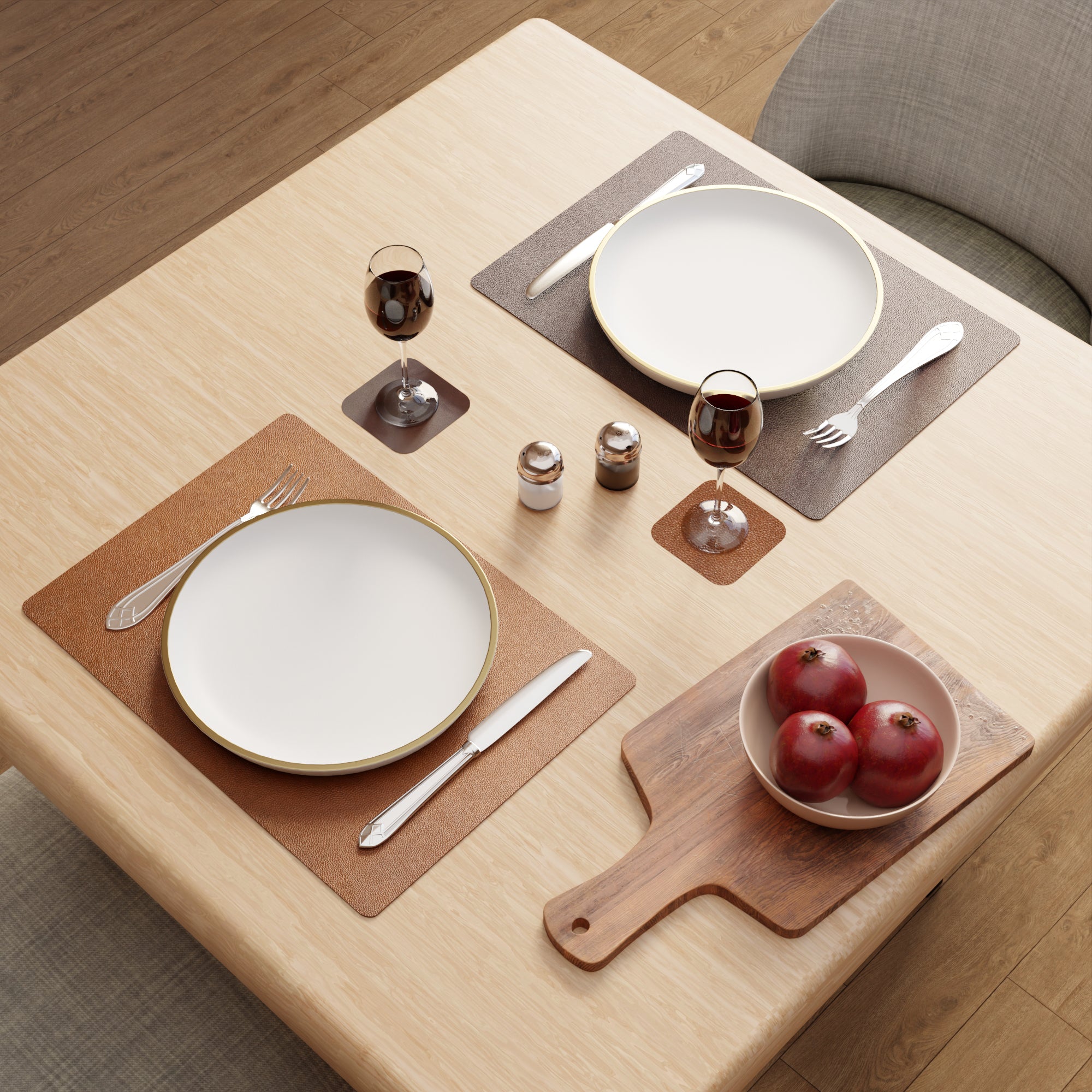 2 Sided Leather Brown & Tan Placemat + Coaster