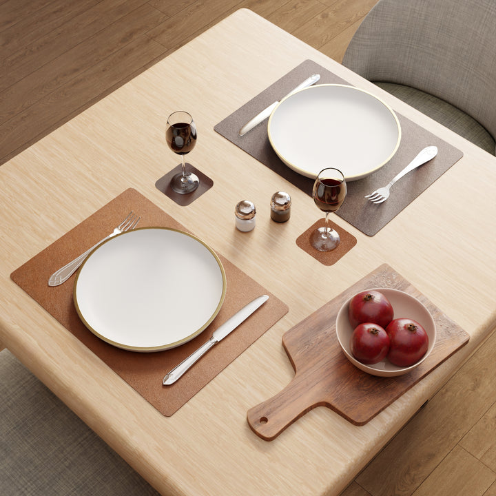 2 Sided Leather Brown & Tan Placemat + Coaster