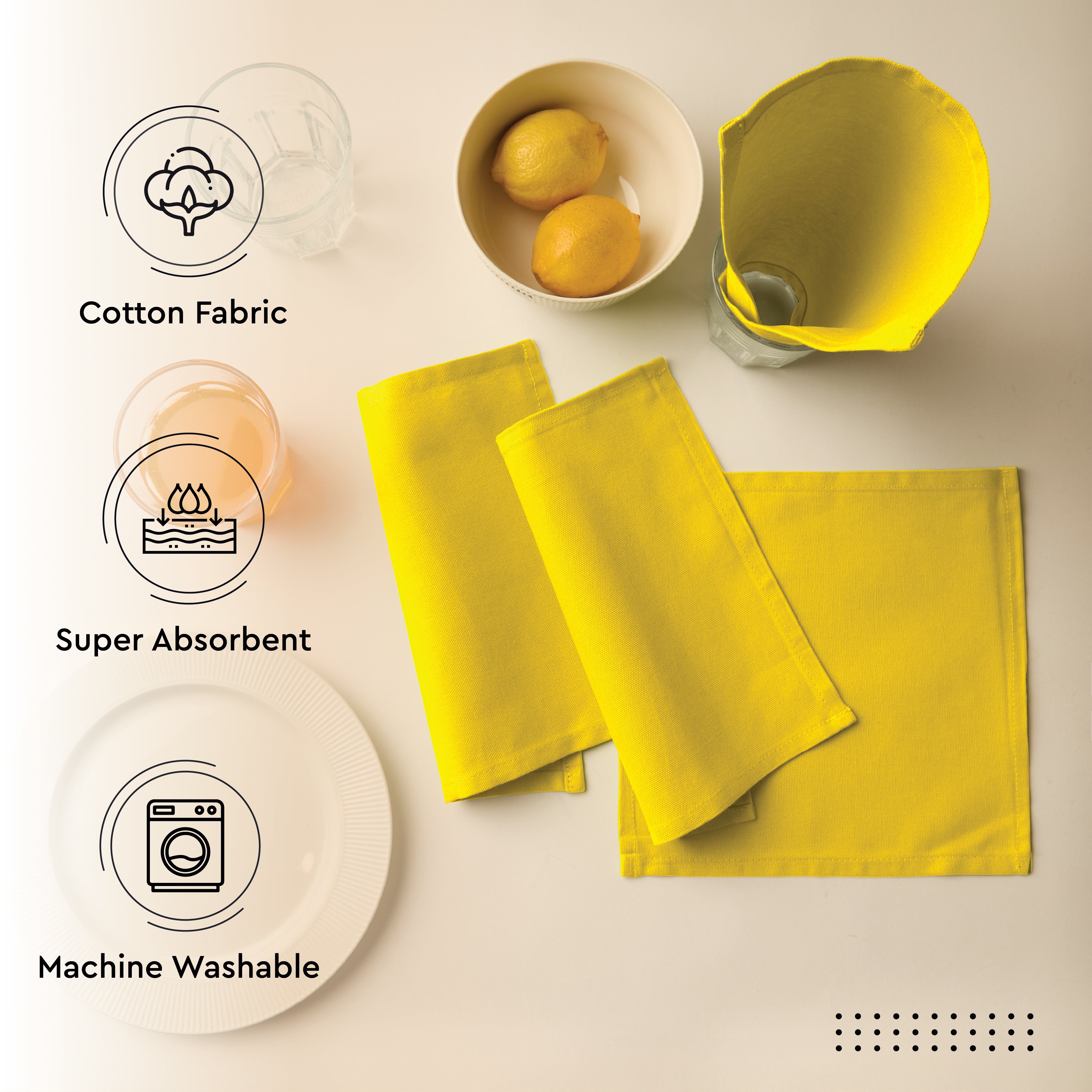 Cotton Sunbeam Yellow Table Napkins (Pack of 12)