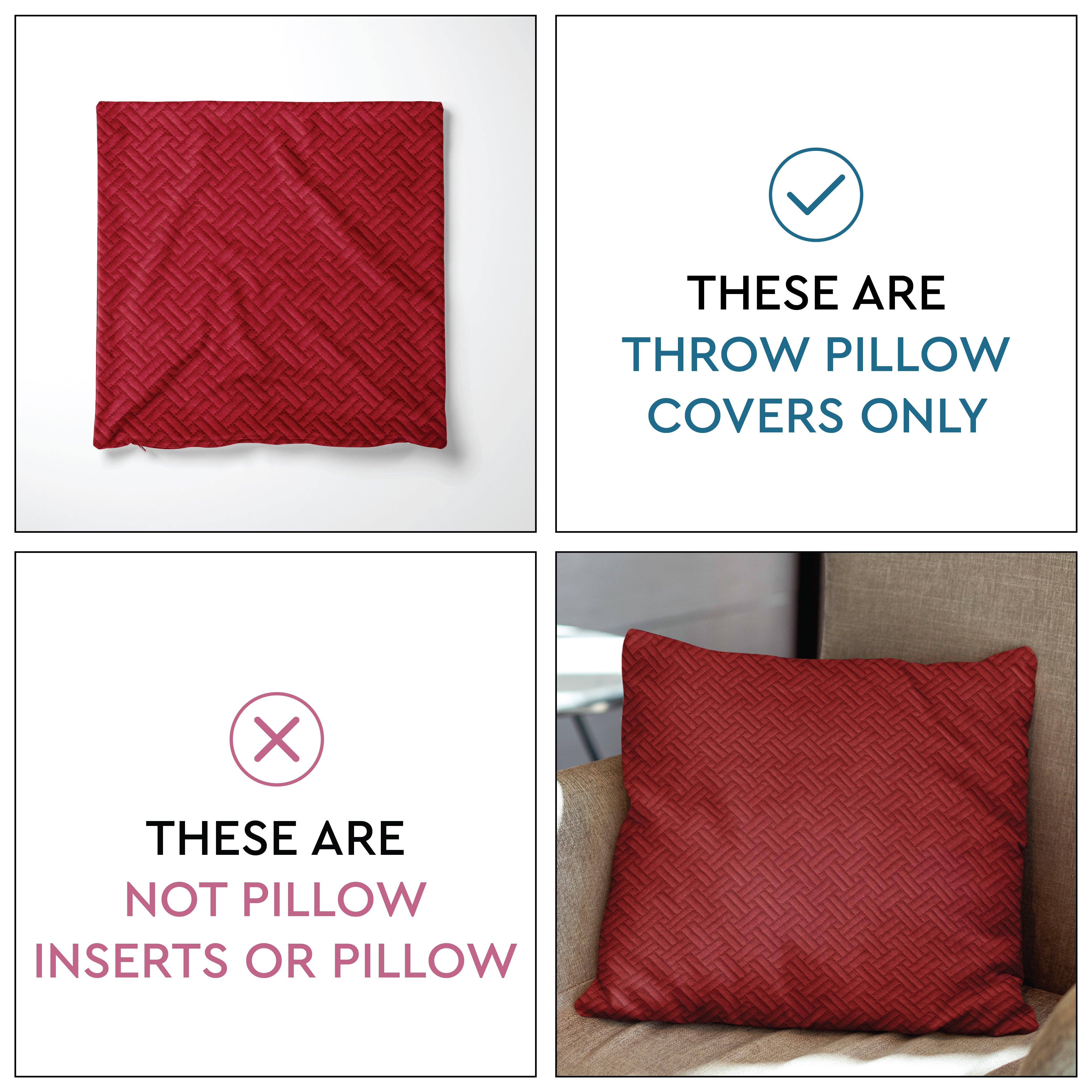 Quilted Velvet Red Cushion Cover (Pack of 1)