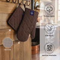 Cotton Dark Taupe & Beige Oven Glove & Pot Holder
