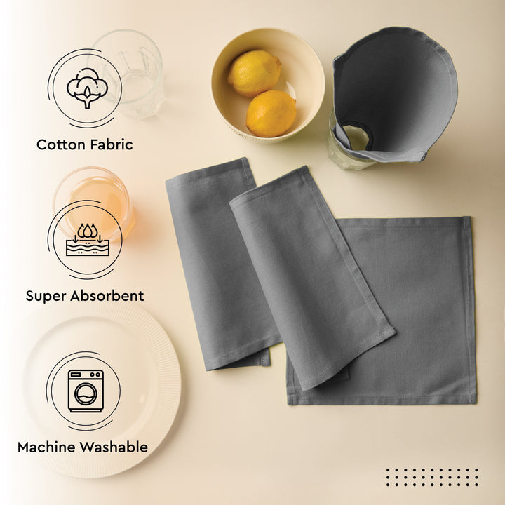 Cotton Grey Table Napkins (Pack of 12)