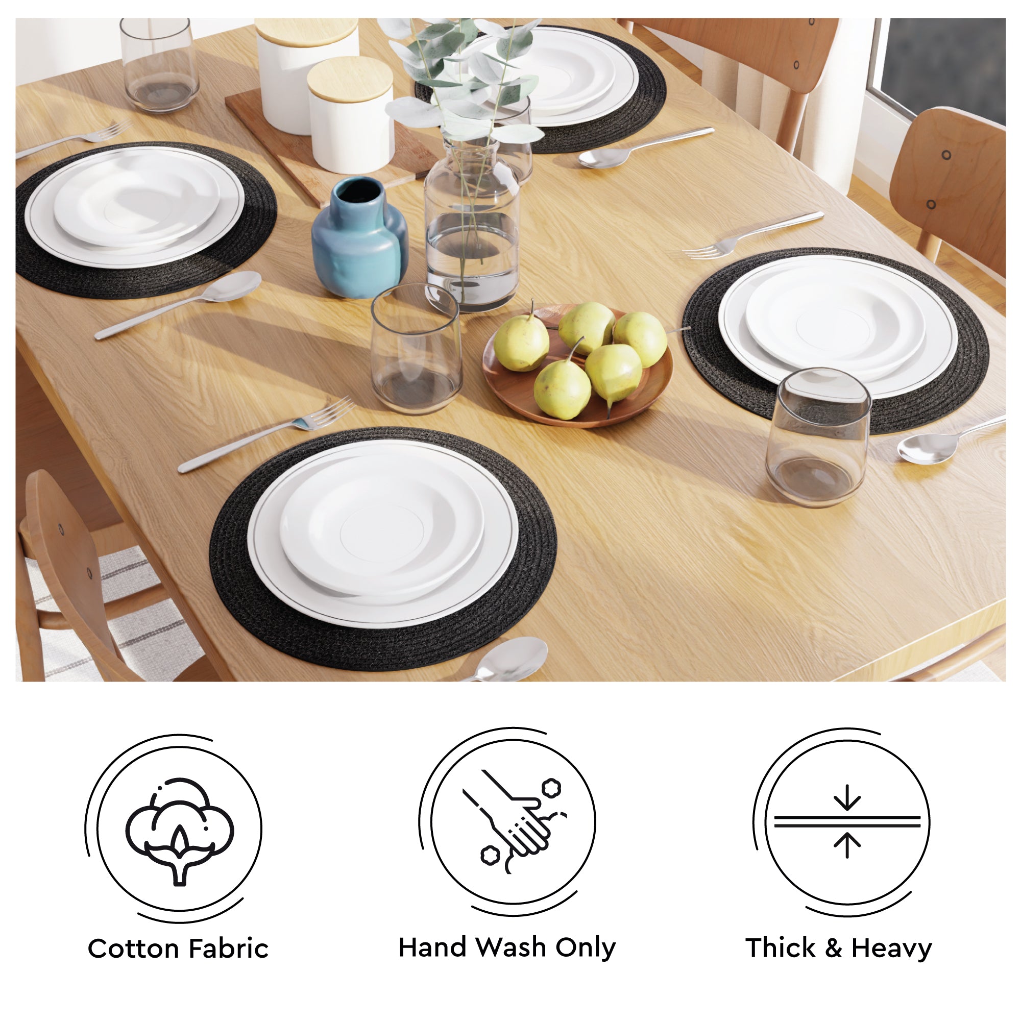 Cotton Black Placemat (Pack of 4)