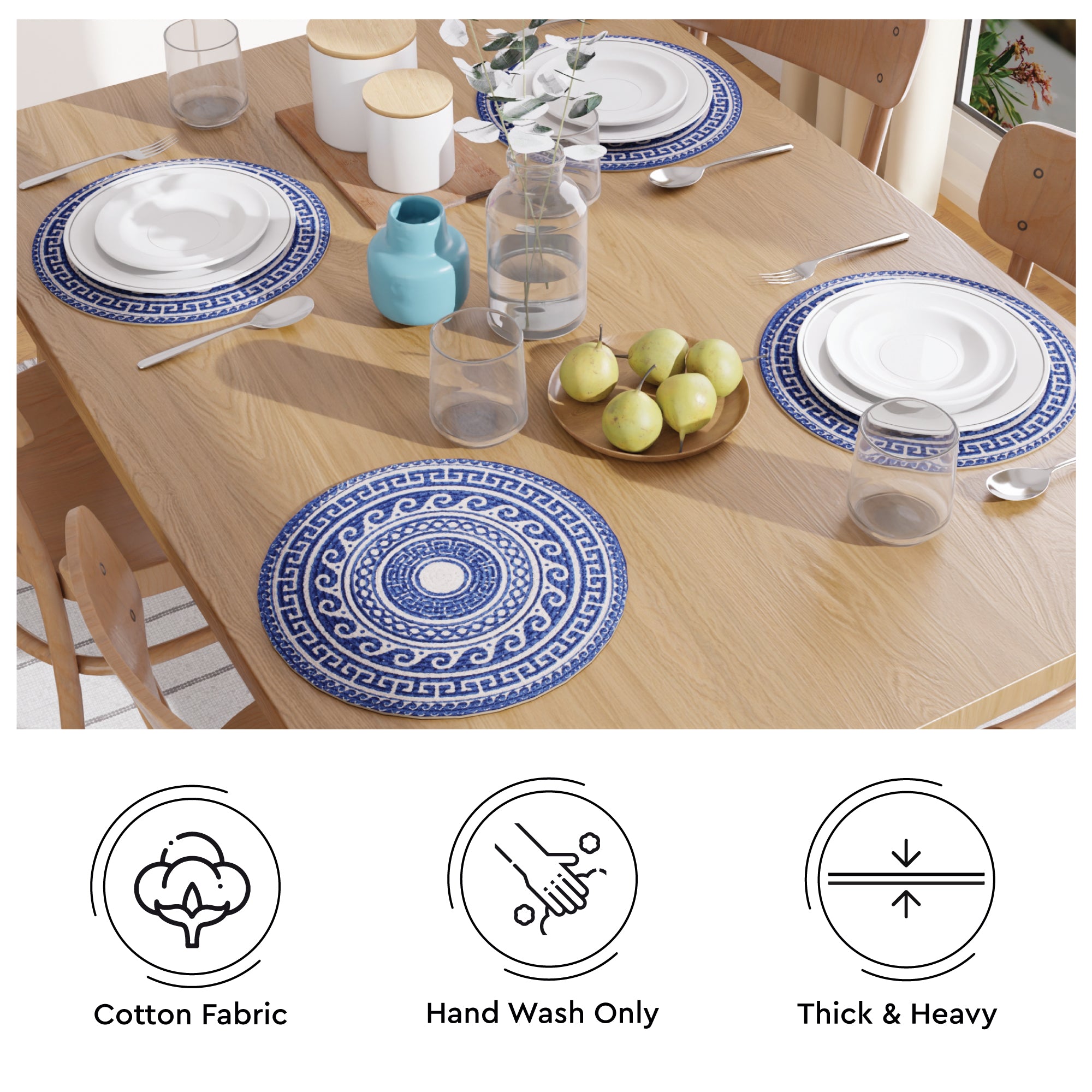 Cotton Blue Mandala Print Placemat (Pack of 6)