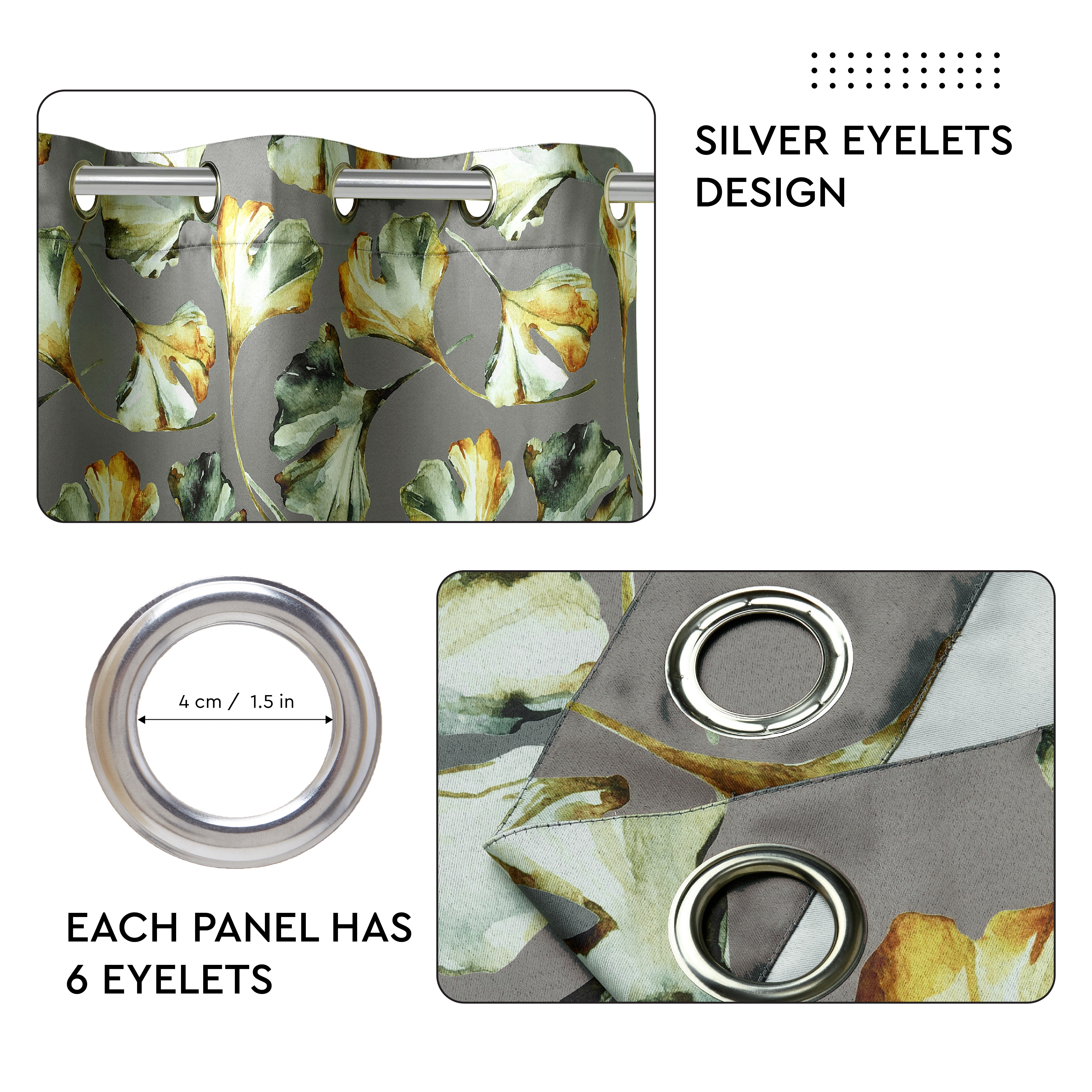 Blackout Polyester Gingko Grey Curtain (Pack of 2)