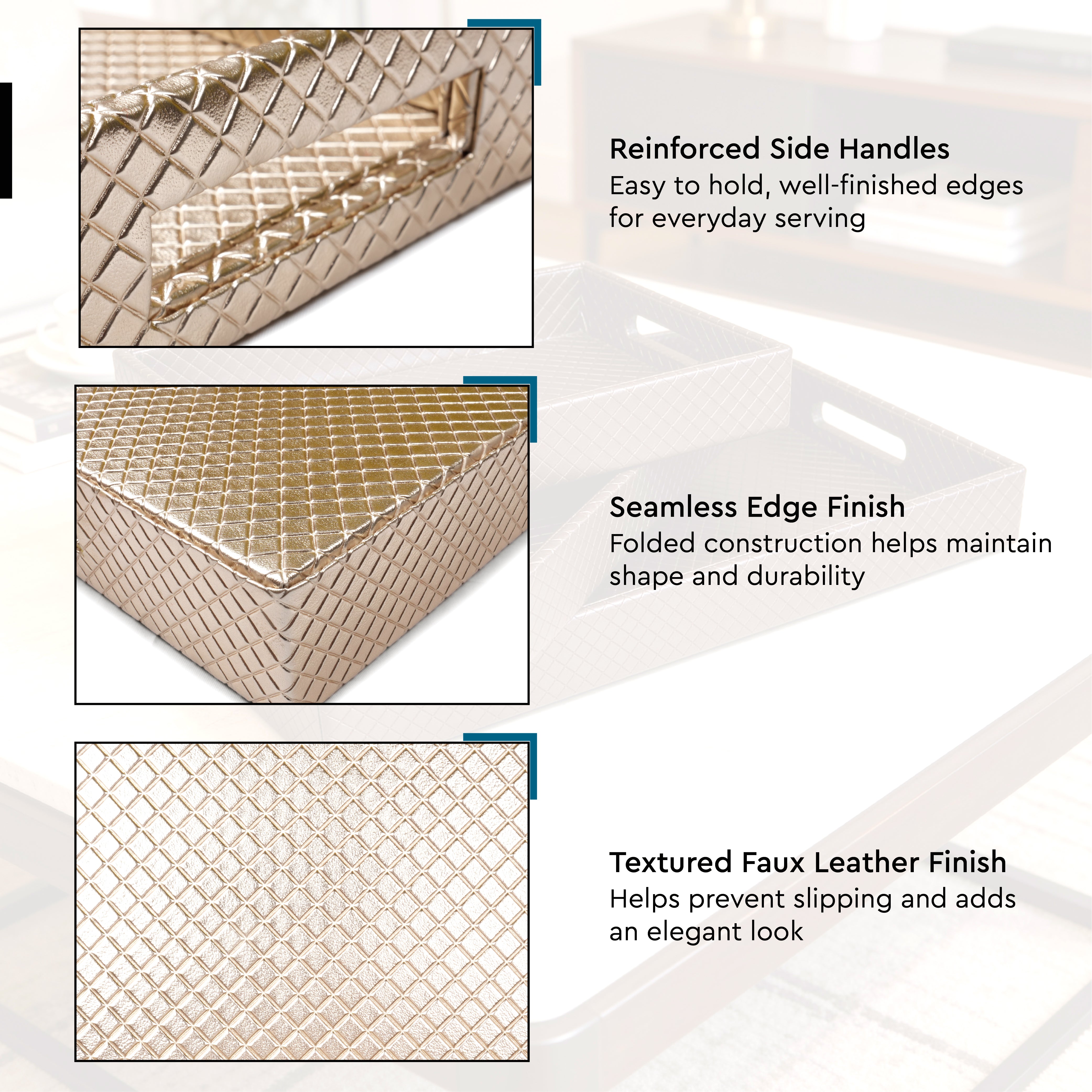 Leather Light Gold Leather Serving Tray Combo