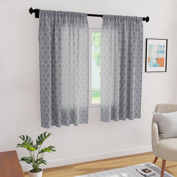 Polyester Trellis Grey Curtain (Pack of 2)