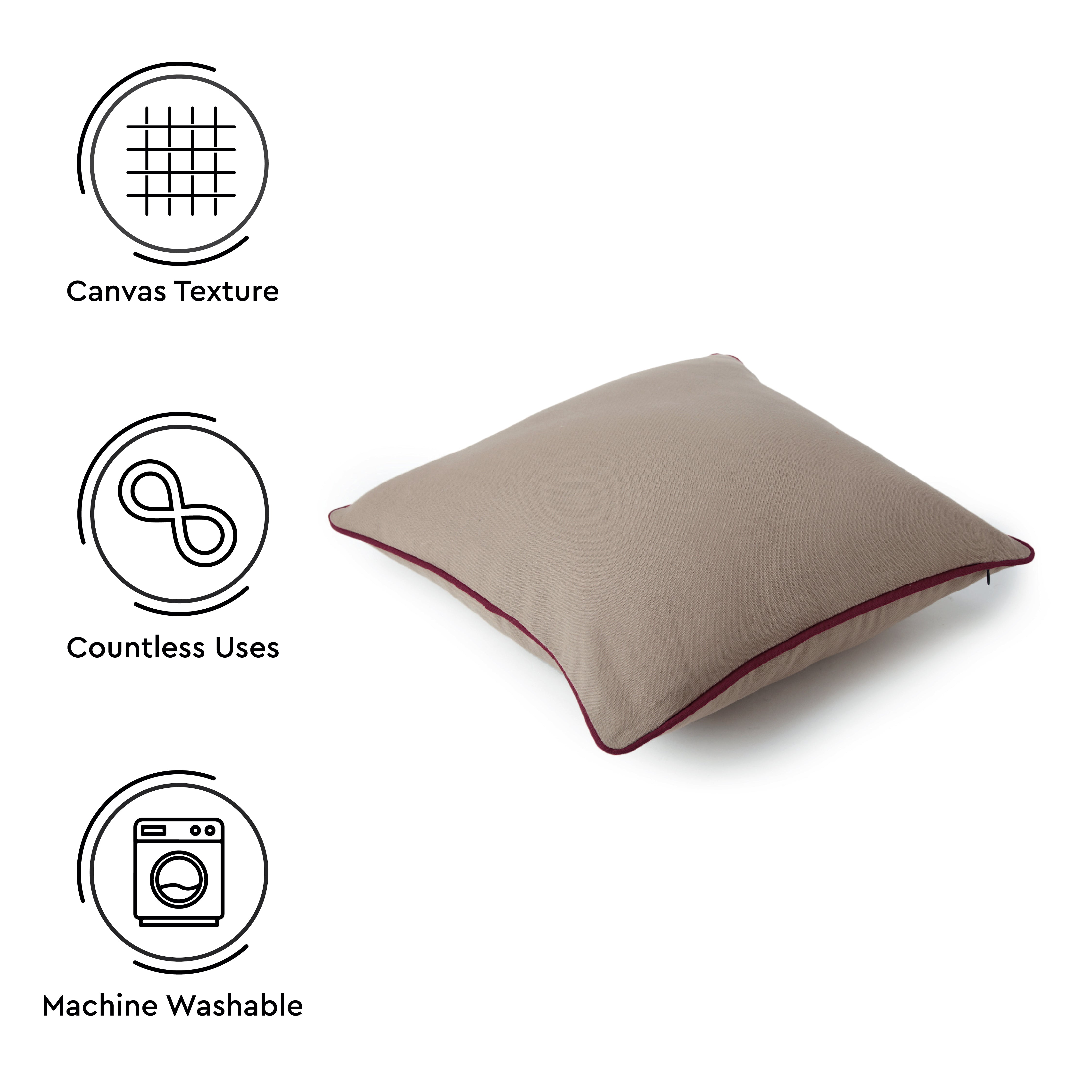 Cotton Maroon+Beige Cushion Cover (Pack of 2)
