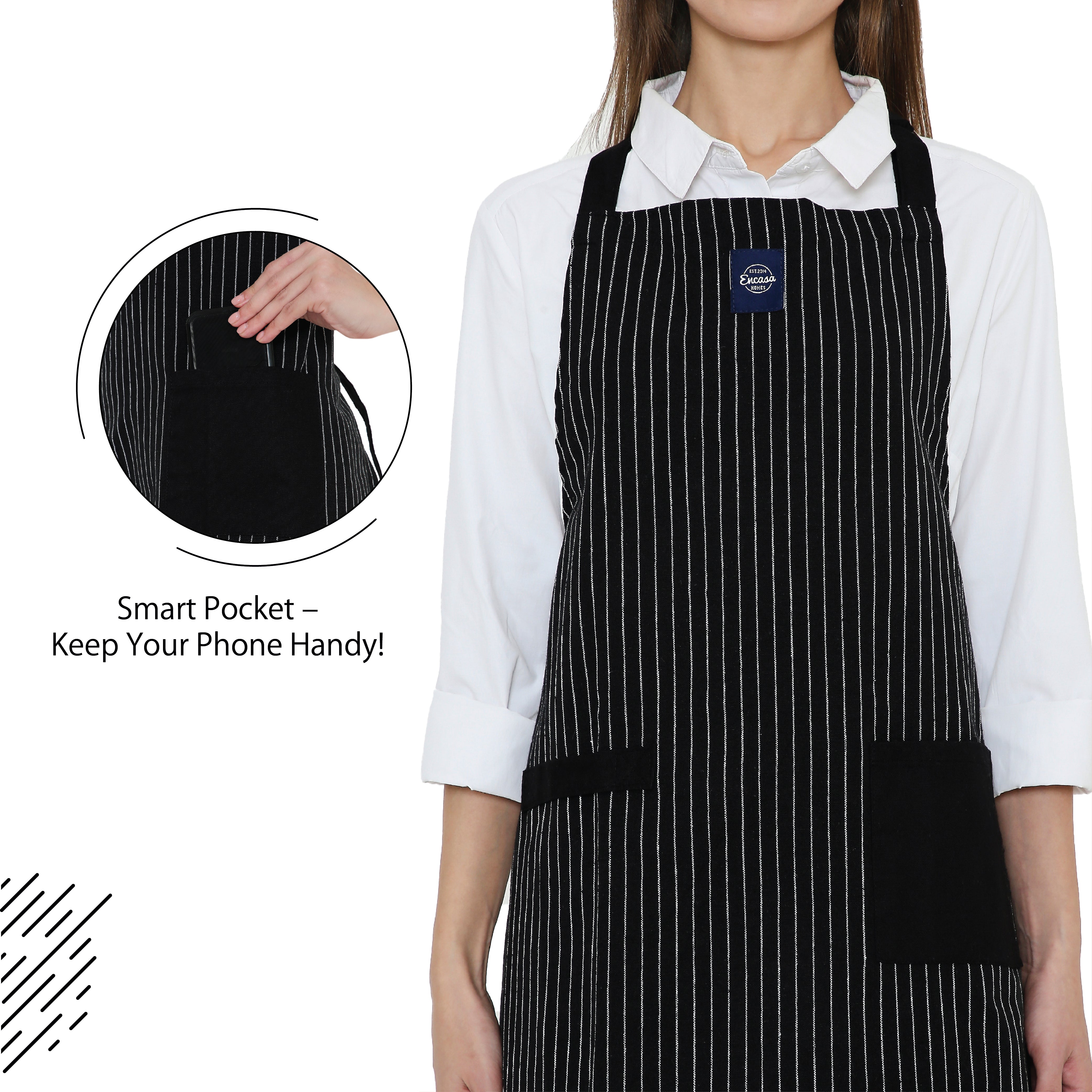 Cotton Butcher Stripes Black Apron (Pack of 1)