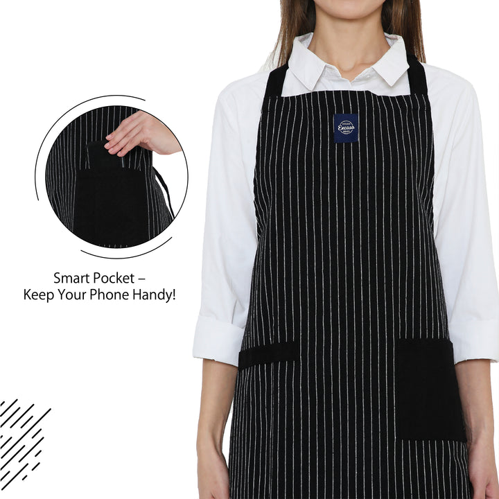 Cotton Butcher Stripes Black Apron (Pack of 1)